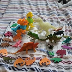 Lot Of 29 Misc. Colourful Dinosaur Toys And Craft Pieces.